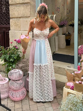 Load image into Gallery viewer, Elegant Print Perspective Lace Patchwork Long Dress Women Halter Backless Sleeveless Dresses Summer Lady Sweet High Street Robe

