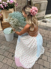 Load image into Gallery viewer, Elegant Print Perspective Lace Patchwork Long Dress Women Halter Backless Sleeveless Dresses Summer Lady Sweet High Street Robe
