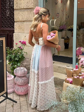 Load image into Gallery viewer, Elegant Print Perspective Lace Patchwork Long Dress Women Halter Backless Sleeveless Dresses Summer Lady Sweet High Street Robe
