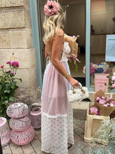 Load image into Gallery viewer, Elegant Print Perspective Lace Patchwork Long Dress Women Halter Backless Sleeveless Dresses Summer Lady Sweet High Street Robe
