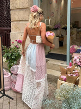 Load image into Gallery viewer, Elegant Print Perspective Lace Patchwork Long Dress Women Halter Backless Sleeveless Dresses Summer Lady Sweet High Street Robe
