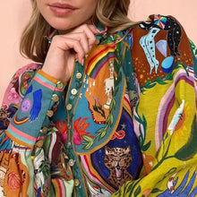 Load image into Gallery viewer, Elegant Vintage Lantern Sleeve Short Dress Women Autumn Spring Buttons Print Sash Ruffles Party Evening Dresses Fashion Vestidos
