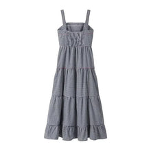 Load image into Gallery viewer, Embroidery Plaid Long Dresses Women Sleeveless Slip Midi Dress Woman Pleated Backless Beach Dress Vintage Summer Dress
