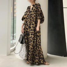 Load image into Gallery viewer, Fashion Printed Maxi Dress Women&#39;s Leopard Sundress 2023 ZANZEA Spring Puff Sleeve Long Vestidos Female V Neck Robe Oversize
