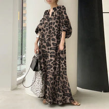 Load image into Gallery viewer, Fashion Printed Maxi Dress Women&#39;s Leopard Sundress 2023 ZANZEA Spring Puff Sleeve Long Vestidos Female V Neck Robe Oversize
