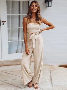 Fitshinling Strapless Long Romper Women Clothing Summer Slim Sexy Wide Leg Jumpsuit Women Overall Boho Bow Playsuit