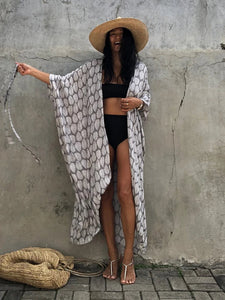 Fitshinling Summer Vintage Kimono Swimwear Halo Dyeing Beach Cover Up With Sashes Oversized Long Cardigan Holiday Sexy Covers