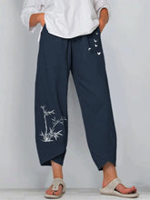 Load image into Gallery viewer, Vintage Print Women Pants Fashion Irregular Casual High Waist Elastic Waist Straight Loose Trousers Summer Lady Cargo Pantalon
