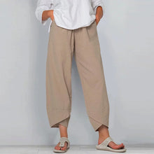 Load image into Gallery viewer, Vintage Print Women Pants Fashion Irregular Casual High Waist Elastic Waist Straight Loose Trousers Summer Lady Cargo Pantalon
