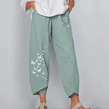 Load image into Gallery viewer, Vintage Print Women Pants Fashion Irregular Casual High Waist Elastic Waist Straight Loose Trousers Summer Lady Cargo Pantalon

