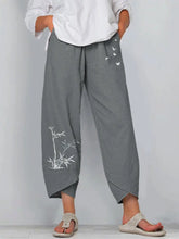 Load image into Gallery viewer, Vintage Print Women Pants Fashion Irregular Casual High Waist Elastic Waist Straight Loose Trousers Summer Lady Cargo Pantalon

