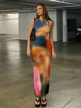 Load image into Gallery viewer, Hugcitar Tie Dye Print Ribbed Midi Dress For Women 2023 Summer Outfits Bodycon Side Slit Y2K Outfits Sexy Streetwear Long Dress
