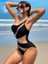 Load image into Gallery viewer, In-X Sexy One Shoulder One Piece Swimsuit Mesh Patchwork Swimwear Women 2023 New Cutout Bathing Suit Black Bodysuit Beach Wear
