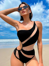 Load image into Gallery viewer, In-X Sexy One Shoulder One Piece Swimsuit Mesh Patchwork Swimwear Women 2023 New Cutout Bathing Suit Black Bodysuit Beach Wear
