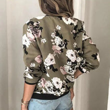 Load image into Gallery viewer, Jocoo Jolee Women Elegant Zipper Bomber Jacket Spring Autumn Floral Printed Jackets Office Wear Slim Office Coat Retro Outwear
