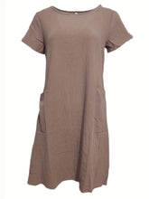 Load image into Gallery viewer, Loose Pure Color Pocket Short Sleeve Round Neck Cotton Linen Dress
