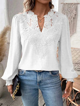 Load image into Gallery viewer, Luxury Lace Hollowed V-Neck Shirt Women Solid Color Long Sleeve Top Office Lady Elegant Daily Blouse
