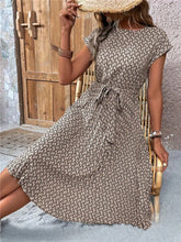 Load image into Gallery viewer, Msfilia Summer Print Pleated A Line Long Dress Women Short Sleeve High Waist Spring Round Neck Chic Dress with Belt
