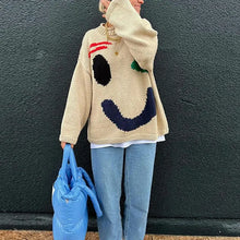 Load image into Gallery viewer, New 2024 Autumn Women&#39;s Oversized Sweaters O Neck Knitwear Long Sleeve Loose Fit Pullovers Female Casual Smile Boho Sweater Tops
