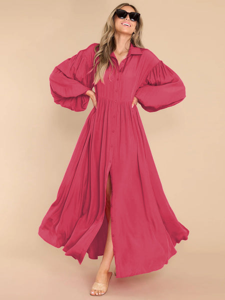 Autumn and Winter New Product Long Solid Color Dress Button Long Dress Loose Oversized Swing Skirt