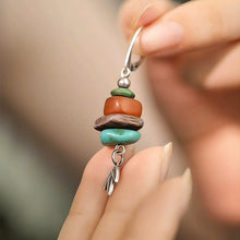 Load image into Gallery viewer, 925 Silver New Tibetan Retro Turquoise Asymmetrical Earrings Beeswax Ear Hooks Female Bamboo Leaf Agarwood High Sense Versatile
