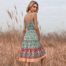 Load image into Gallery viewer, Bohemian Summer New Ethnic Floral Dress with Peach Heart Neck Strap Dress for Women

