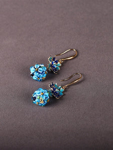 Cloisonne Earrings, Antique Blue Flower Earrings, with Cheongsam Sterling Silver Earrings