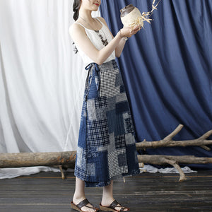 Original Retro Women's Half Length Skirt, Summer Mid Length Cotton and Linen Irregular Long Skirt