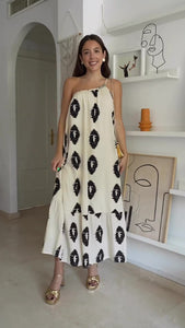 Summer New Fashion French Loose Print Single Strap Off Shoulder Dress