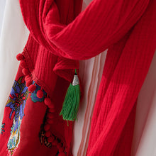 Load image into Gallery viewer, Spring and Autumn Cotton and Hemp Red Scarf Retro Winter Versatile Art Shawl
