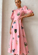 Load image into Gallery viewer, New Printing Fashion Bubble Sleeve Versatile Slim Swing Dress
