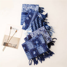 Load image into Gallery viewer, Dyed blue and white porcelain series cotton and linen scarf travel shawl literary accessories

