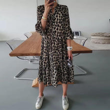 Load image into Gallery viewer, Pullover shows skinny print midi skirt, leopard print midi mid-rise temperament commuter dress

