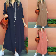 Load image into Gallery viewer, Women&#39;s Dresses, Cotton and Linen Shirts, Long Dresses, Japanese and Korean Casual Long Sleeved Cardigan Dresses
