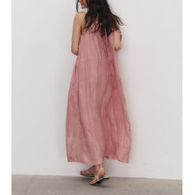 Load image into Gallery viewer, Summer New Plant Dyed Linen Strap Dress Women&#39;s Loose and Slim Large Swing Dress Pleated Sleeveless Shoulder Cut Long Dress
