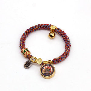 Tibetan Zajilam Small Tangka Bracelet with Regong Hand-painted Tibetan Style Handwoven Gawu