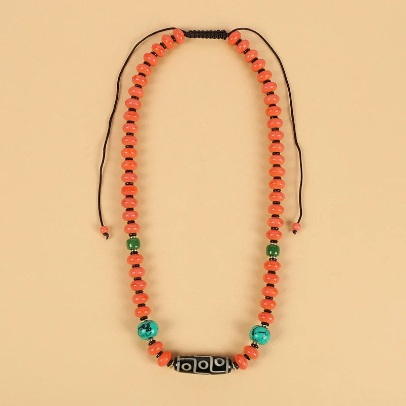 Tianzhu Agate Coral Necklace Tibetan Men and Women Retro Long Ethnic Style Collarbone Chain Tibetan Accessories