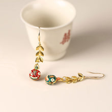 Load image into Gallery viewer, Swallowing Gold Beast New Year Earrings, Double Sided Cloisonne Earrings
