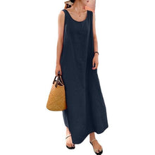Load image into Gallery viewer, Summer New Cotton and Hemp Simple Style Loose Pocket Round Neck Style Sleeveless Long Sling Dress
