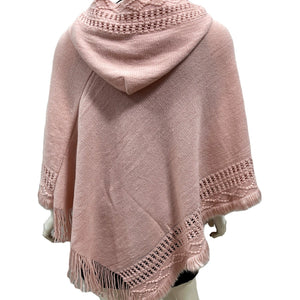 Summer Solid Color Hooded Shawl Women's Knitting Outside with Spring and Autumn Travel Tassel Pullover Hooded Cape Shawl
