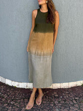 Load image into Gallery viewer, Women&#39;s Clothing Europe and The United States Summer Women&#39;s Casual Cotton and Linen Sleeveless Slit Gradual Change Dress
