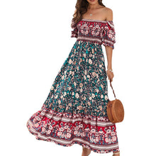 Load image into Gallery viewer, Bohemia Beach Resort Dress Off Shoulder Bubble Sleeves Retro Comfortable Fashion Dress
