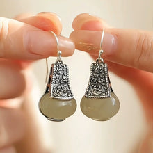 Load image into Gallery viewer, 925 Silver Retro New Tibet Grass Pattern Jade Light Bulb Earrings, Ear Hooks, Ethnic Style Jewelry, Niche and High-end Sense
