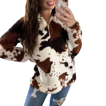 Load image into Gallery viewer, New Autumn and Winter Leisure Fashion Plush Coat Female Cow Printed Zipper Sweater
