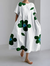 Load image into Gallery viewer, Digital Printing Small Chrysanthemum Women&#39;s Casual Short Sleeve Swing Long Skirt dress
