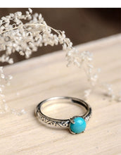 Load image into Gallery viewer, Retro-styled S925 Silver Exquisite Ring Female Opening Carved National Turquoise Tide Jewelry
