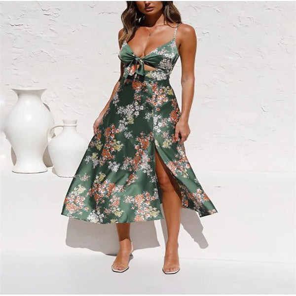 Women's Clothing New Strap Printed Women's Clothing Bow Knot Beach Backless Dress