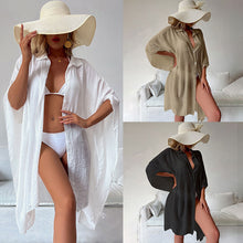 Load image into Gallery viewer, New Bamboo Knot Cotton Shirt Style Loose Beach Cardigan Vacation Sun Protection Suit Bikini Cover Up Shirt Swimsuit Over Cardigan
