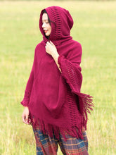 Load image into Gallery viewer, Summer Solid Color Hooded Shawl Women&#39;s Knitting Outside with Spring and Autumn Travel Tassel Pullover Hooded Cape Shawl

