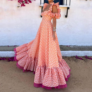 Summer New Fashion Wave Dot Print Ruffle Edge Sling Dress